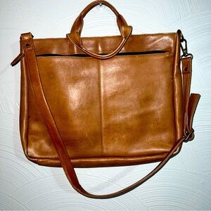 LATICO Caramel Leather Brief Case Zip Business Bag Unisex Crossbody and Handles